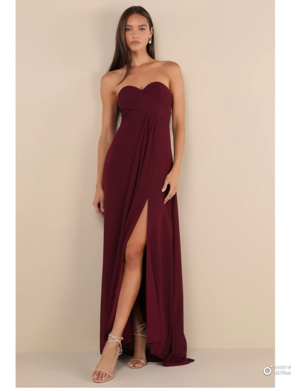 Lulus Small Splendid Aura Plum Purple Chiffon Pleated Strapless Maxi Dress NWT